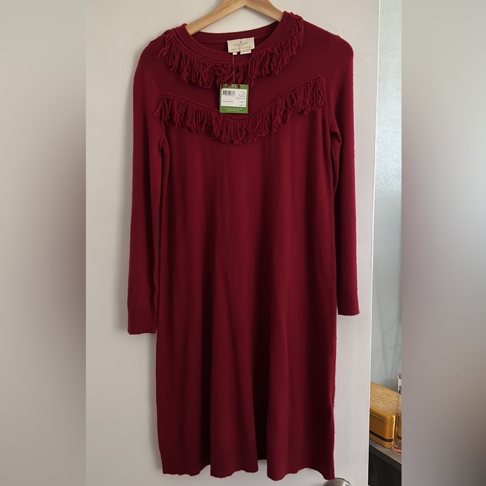 NWT Kate Spade Fringe Sweater Dress in Reddish/Burgundy/Brown (deeprusset)